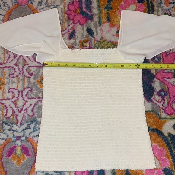 Theory Smocked Short-Sleeve Top in Recycled Sheer Georgette Size Small - Picture 9 of 11